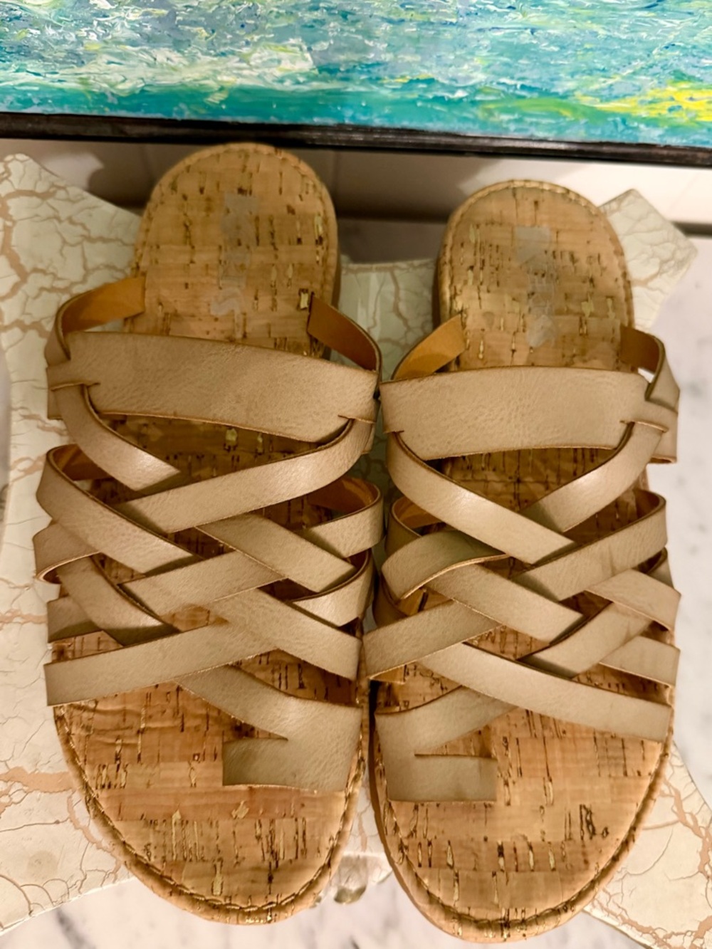 Korks Clemons Tan Leather Crisscross Slide Sandals